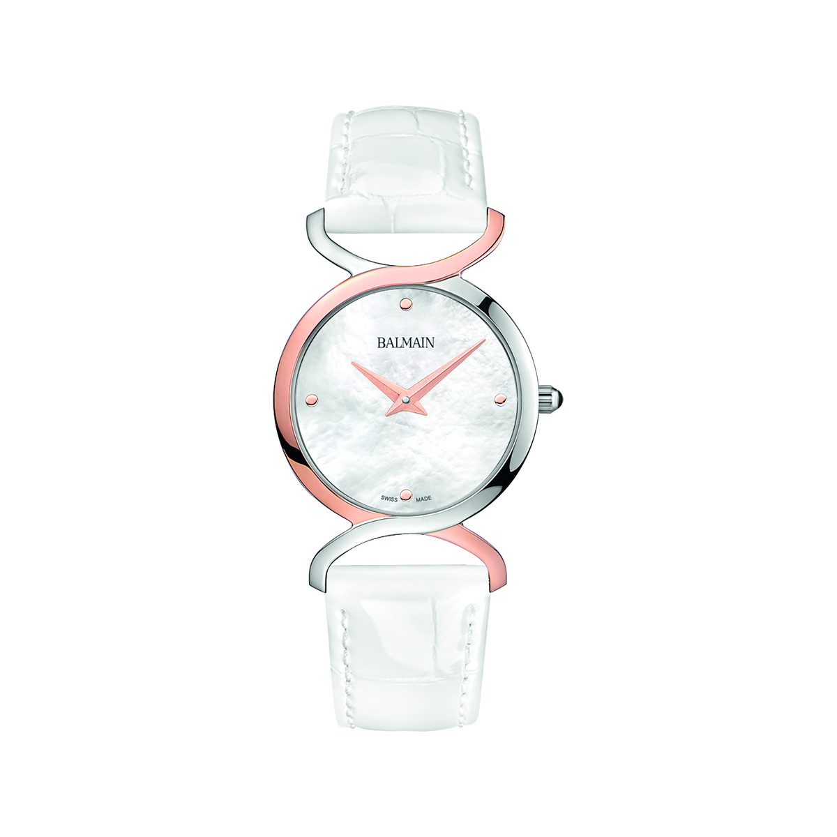 Montre Balmain femme acier rose cuir blanc