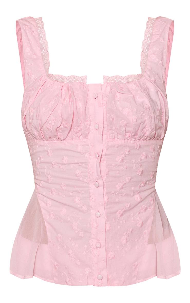Rose Bébé Haut Co-ord À Godets En Mousseline Brodée