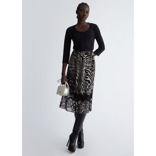 Liu Jo - Vestido negro con falda con estampado animal Negro