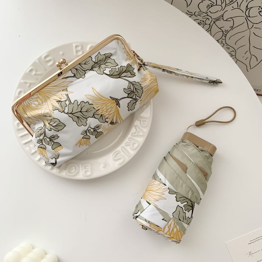 Fenmo - Compacte paraplu met bloemenprint en clipframe-tas (verschillende ontwerpen)