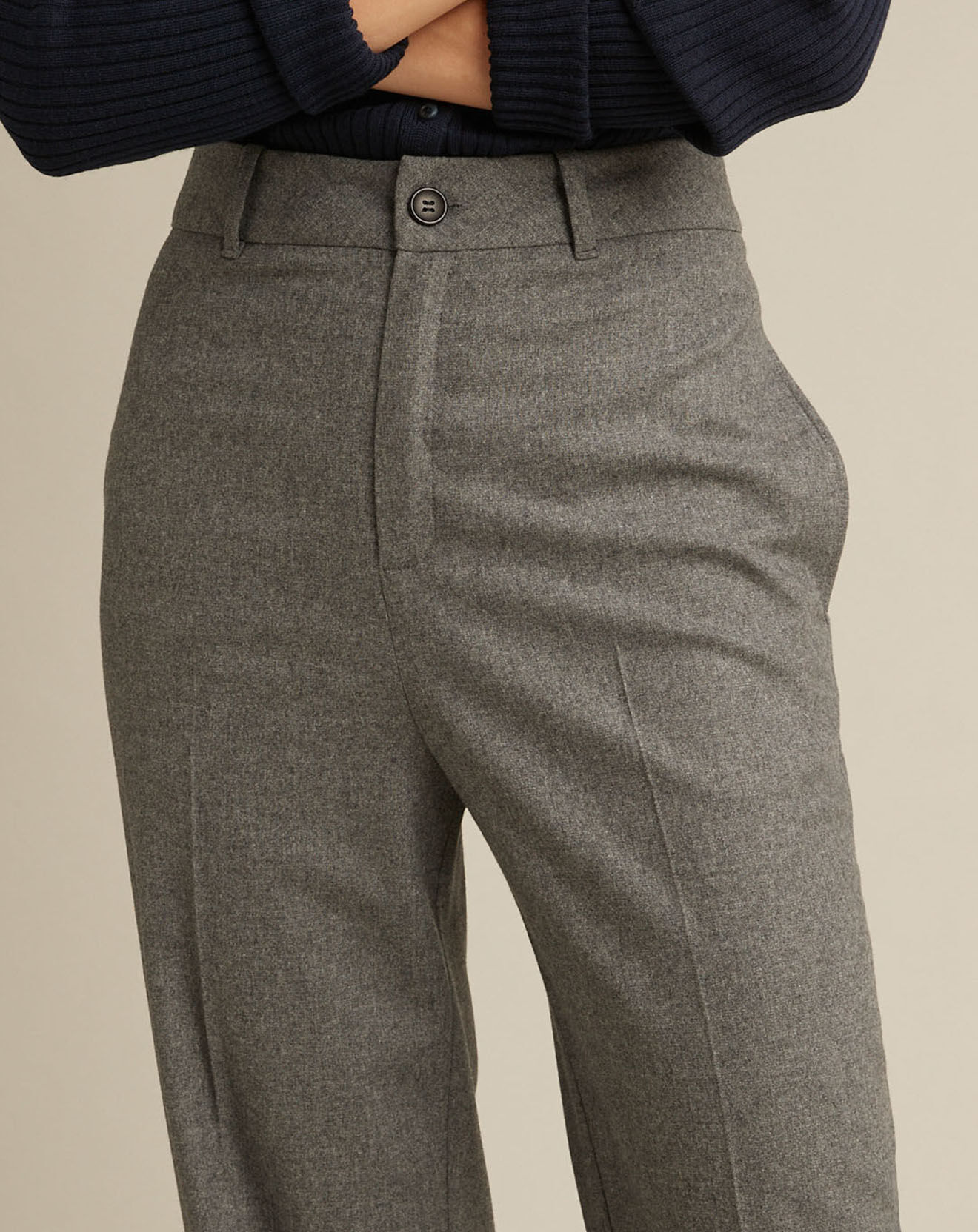 Cyrillus Pantalon large en Flanelle Laine mélangée gris clair chiné