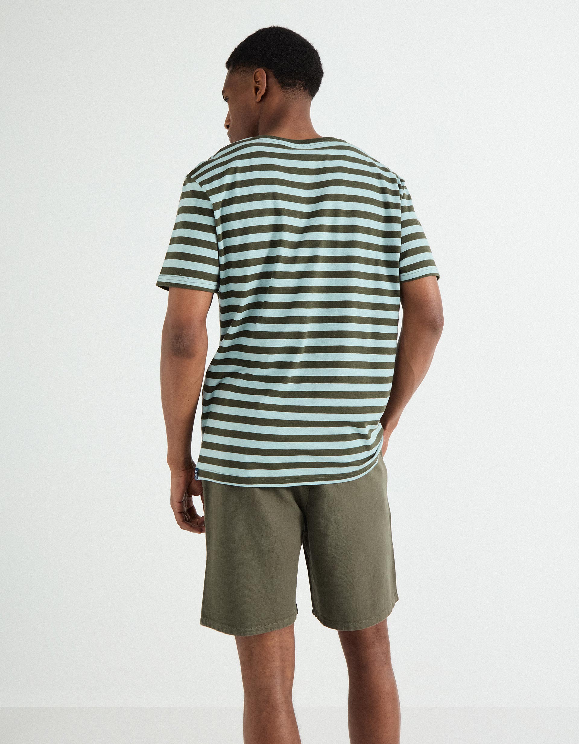 T-shirt de Riscas, Homem, Verde Escuro