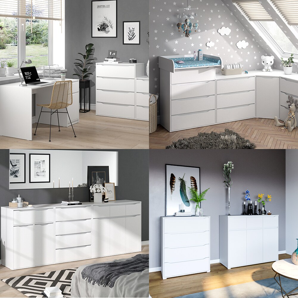 VICCO Kommode RUBEN Weiß 4 Schubladen 80 cm Sideboard Mehrzweckschrank Schrank