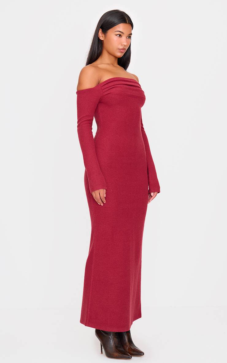 Robe Longue Maxi En Maille Côtelée Épaisse À Épaules Dénudées Et Manches Longues
