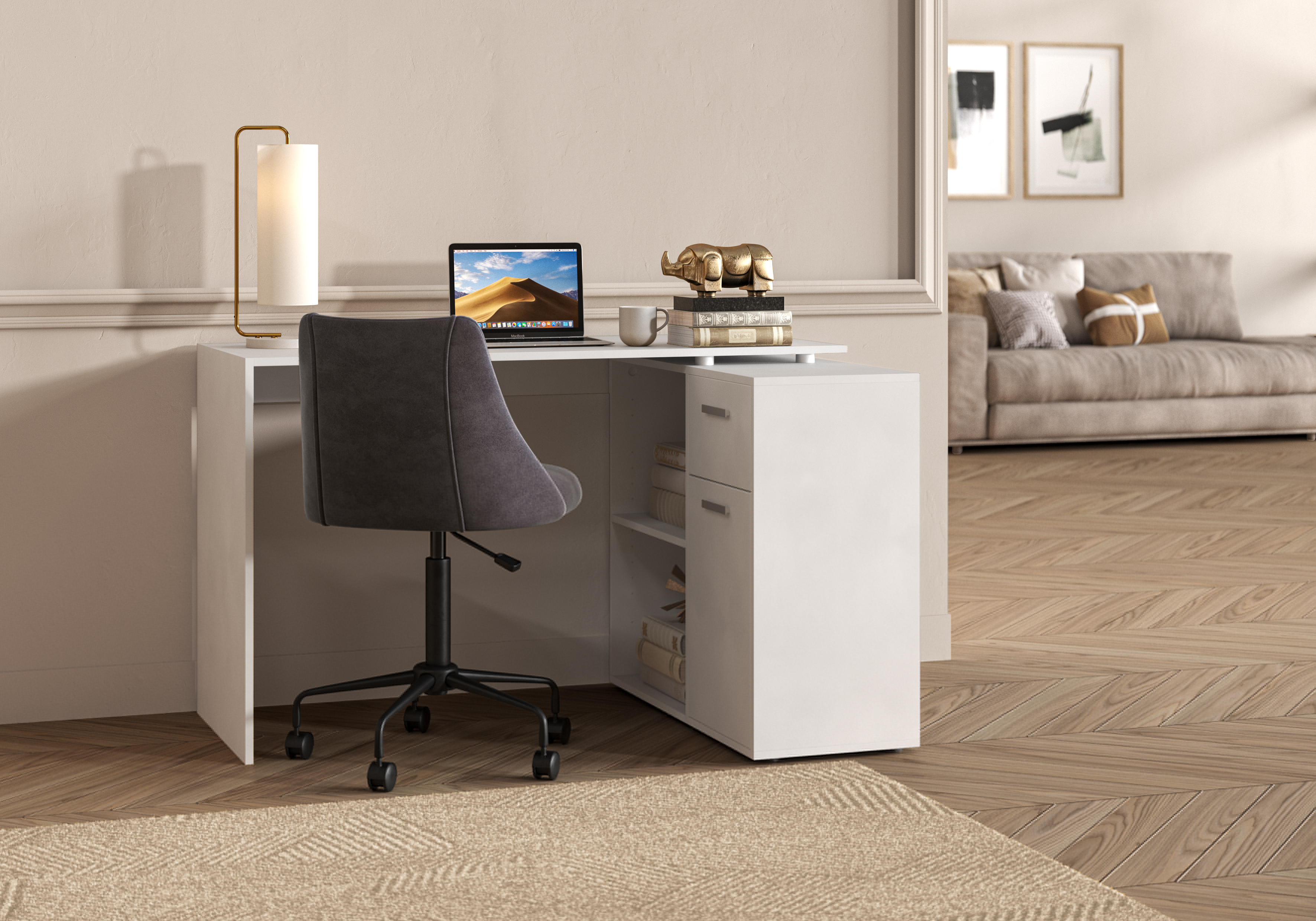 FMD Eckschreibtisch »AUGSBURG« Schreibtisch/ Sideboard m. Stauraum, beids. montierb., 117 oder 148 cm