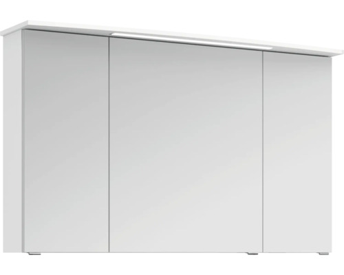 Badkamermeubelset Pelipal serie 4010, afmetingen (B x H x D): 122 x 200 x 48 cm, frontkleur: hoogglans wit. 4-delige badkamermeubelset bestaande uit een keramische wastafel in wit, een keramische wastafelkast en een spiegelkast met ledverlichting.