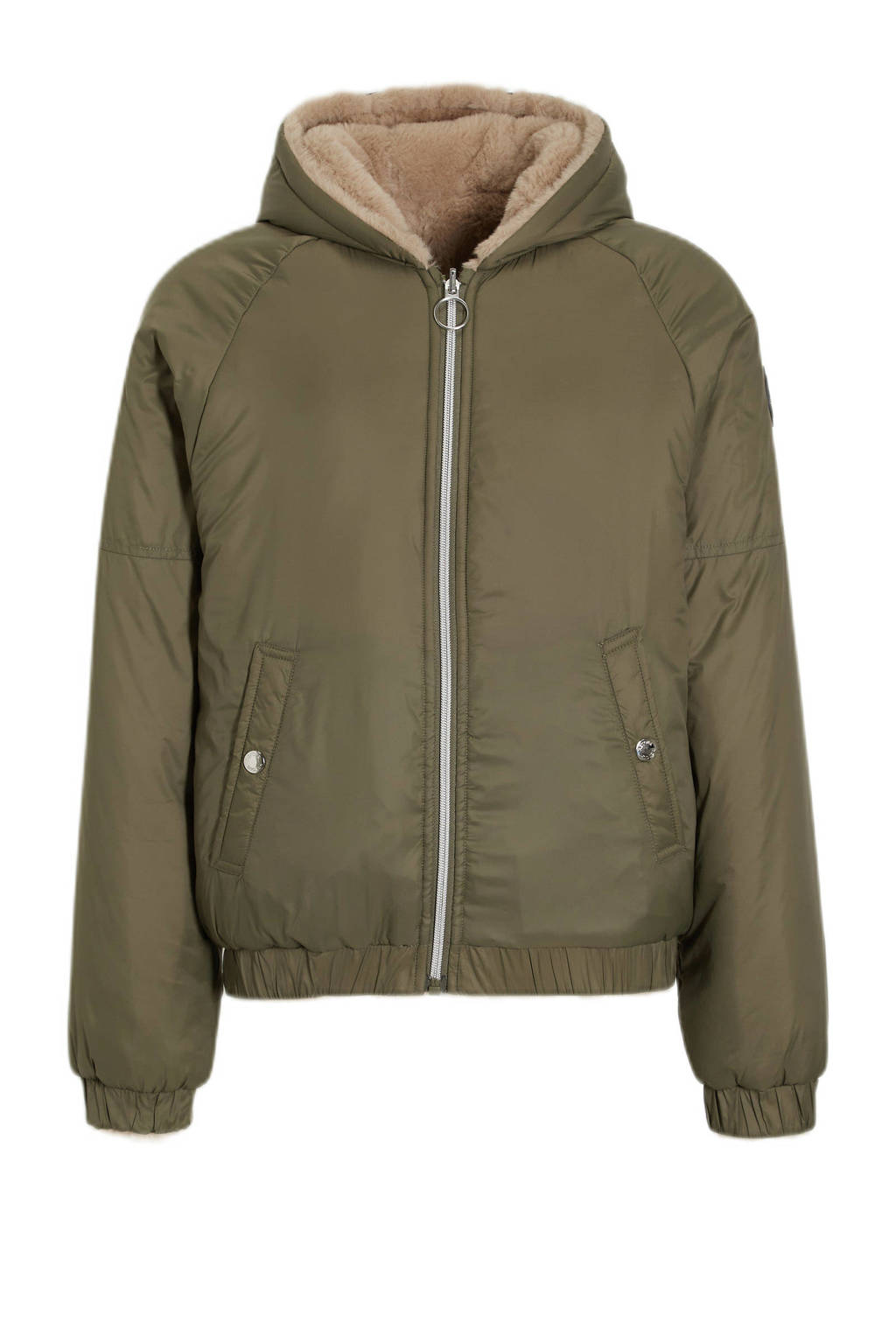 Retour Jeans reversible gewatteerde winterjas Kiara kaki groen/zand