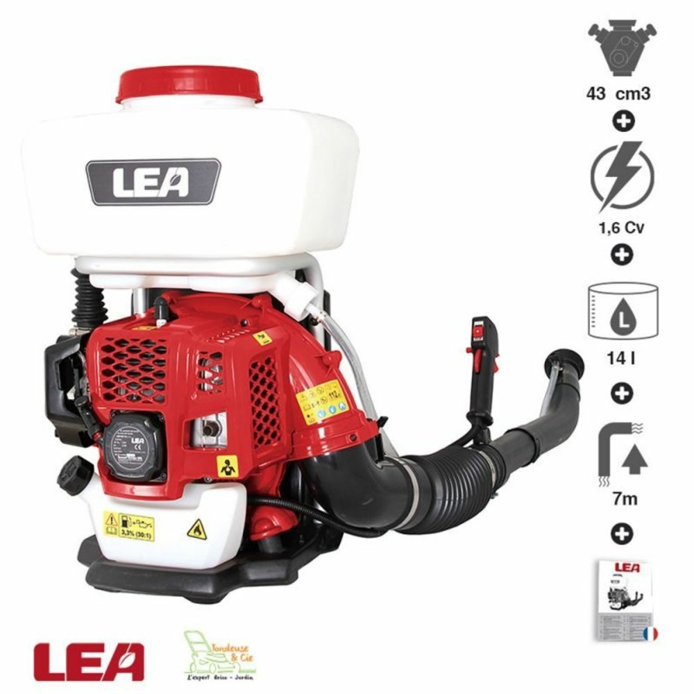 Atomiseur à dos thermique 43cc pompe de poussée lea le87427p 14l poudre liquide