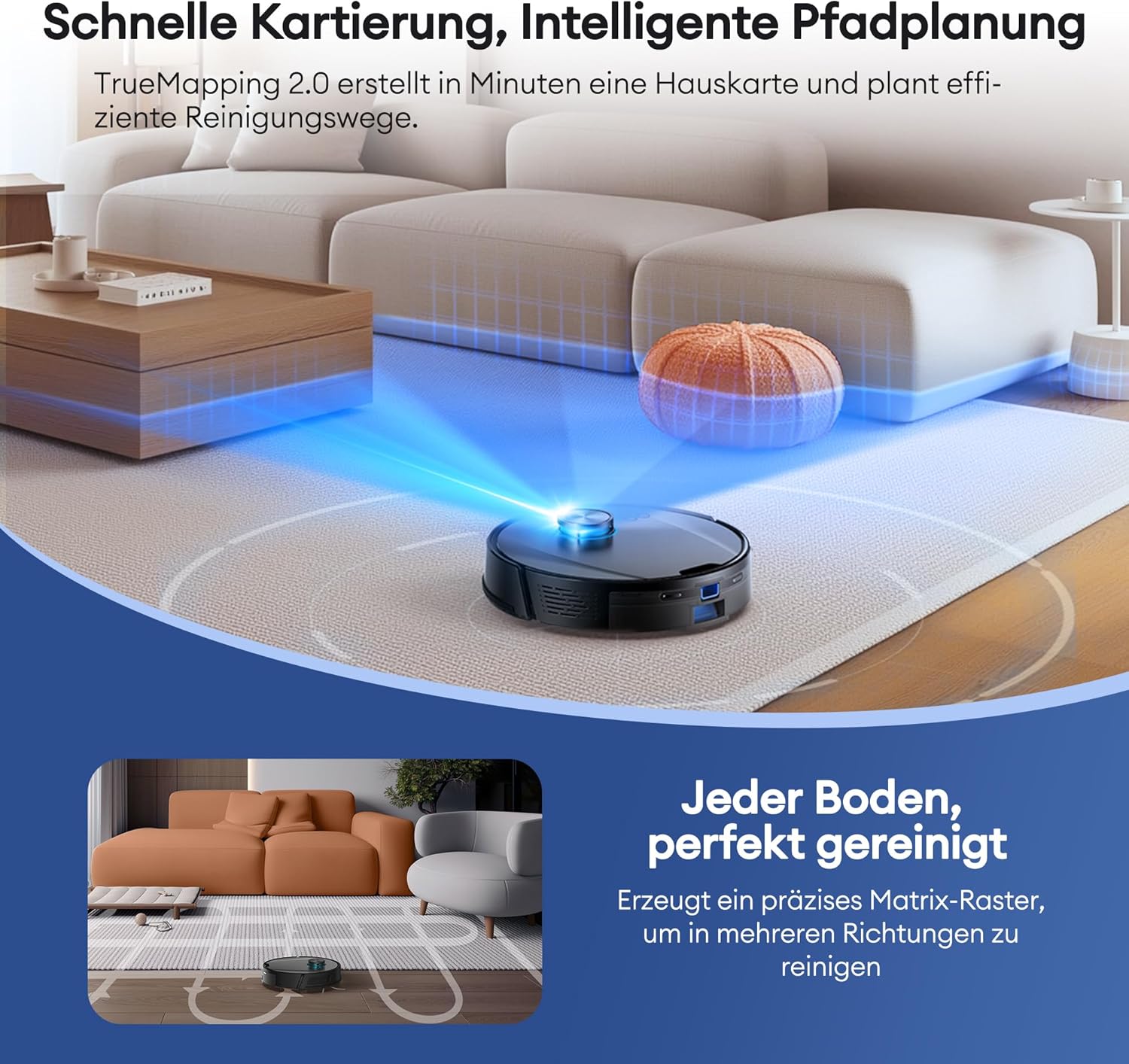 Ultenic T20 Pro Saugroboter mit Wischfunktion 8000 Pa, Staubsauger Roboter mit Absaugstation 3,5 L, Staubsaugroboter für Tierhaare Teppich Böden, AI-gestützte Laser-Hindernisvermeidung, APP-Bedienbar