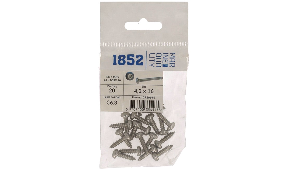 Skrue Panhoved 4,2x16 a4 torx iso 9477/4 20 stk