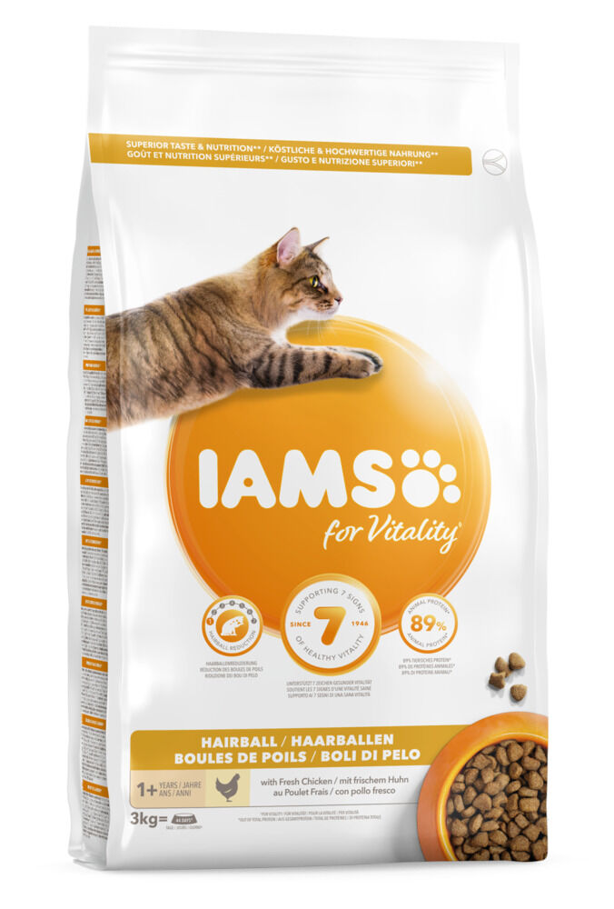 IAMS Adult Hairball - Kattenvoer - 3 Kilogram - kalkoen, kip