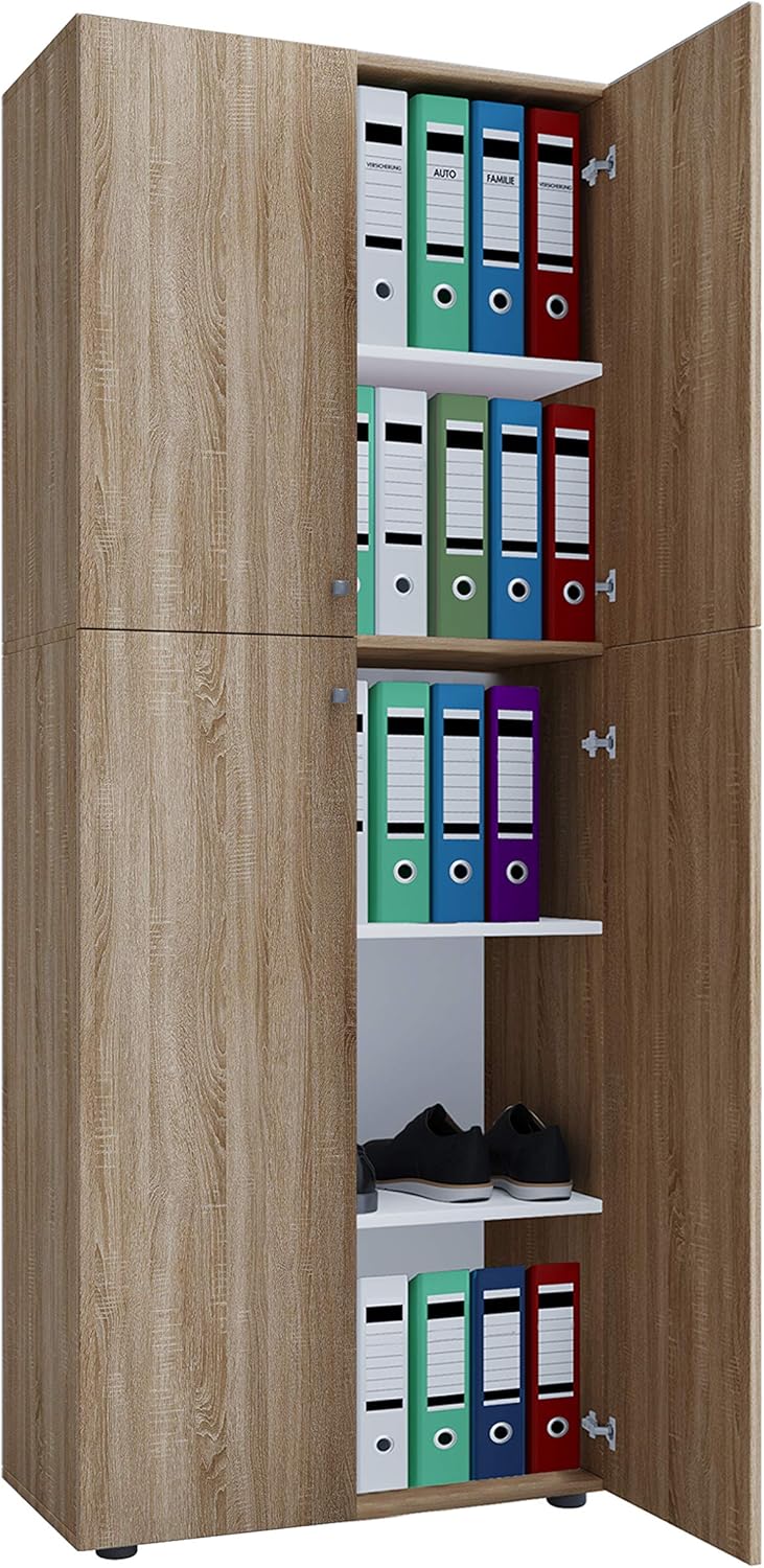 Büroschrank mit 5 Fächern | moderner Aktenschrank mit Drehtüren | Maße ca. B. 70 x H. 184 x T. 40 cm – Lona 5-Fach