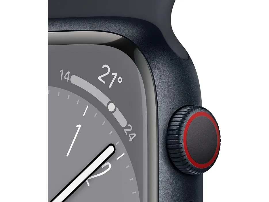 Apple Watch Series 8 (GPS   Cellular) - 45 mm - midnatsaluminium - smart ur med sportsbånd - fluoroelastomer - midnat - båndstørrelse: Almindelig - 32 GB - Wi-Fi, LTE, Bluetooth, UWB - 4G - 38.8 g