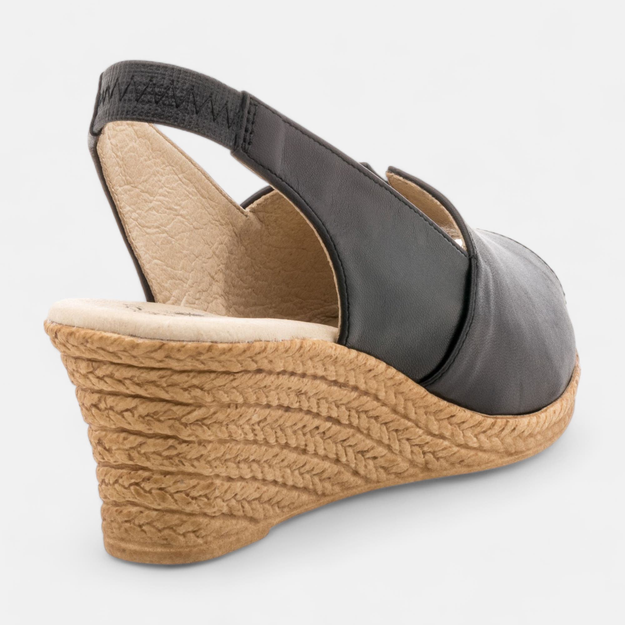 Nu-pieds à talon compensé Femme en cuir noir