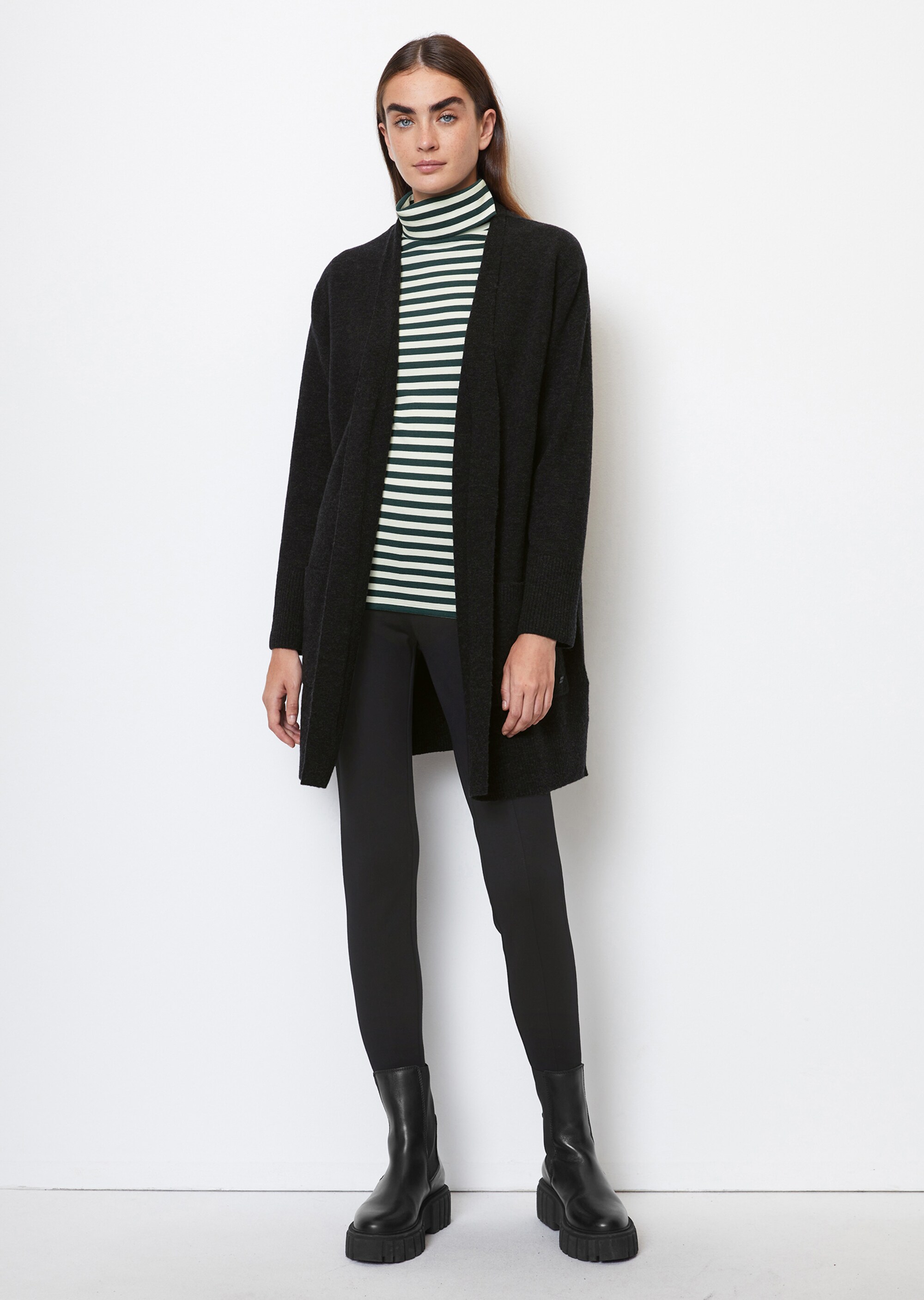 Long-Cardigan open front aus softem Schurwolle-Mix