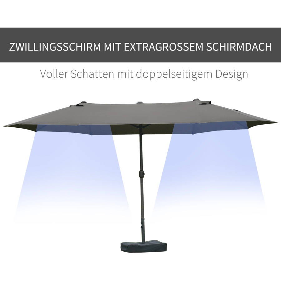 Outsunny Doppel-Sonnenschirm mit Handkurbel dunkelgrau