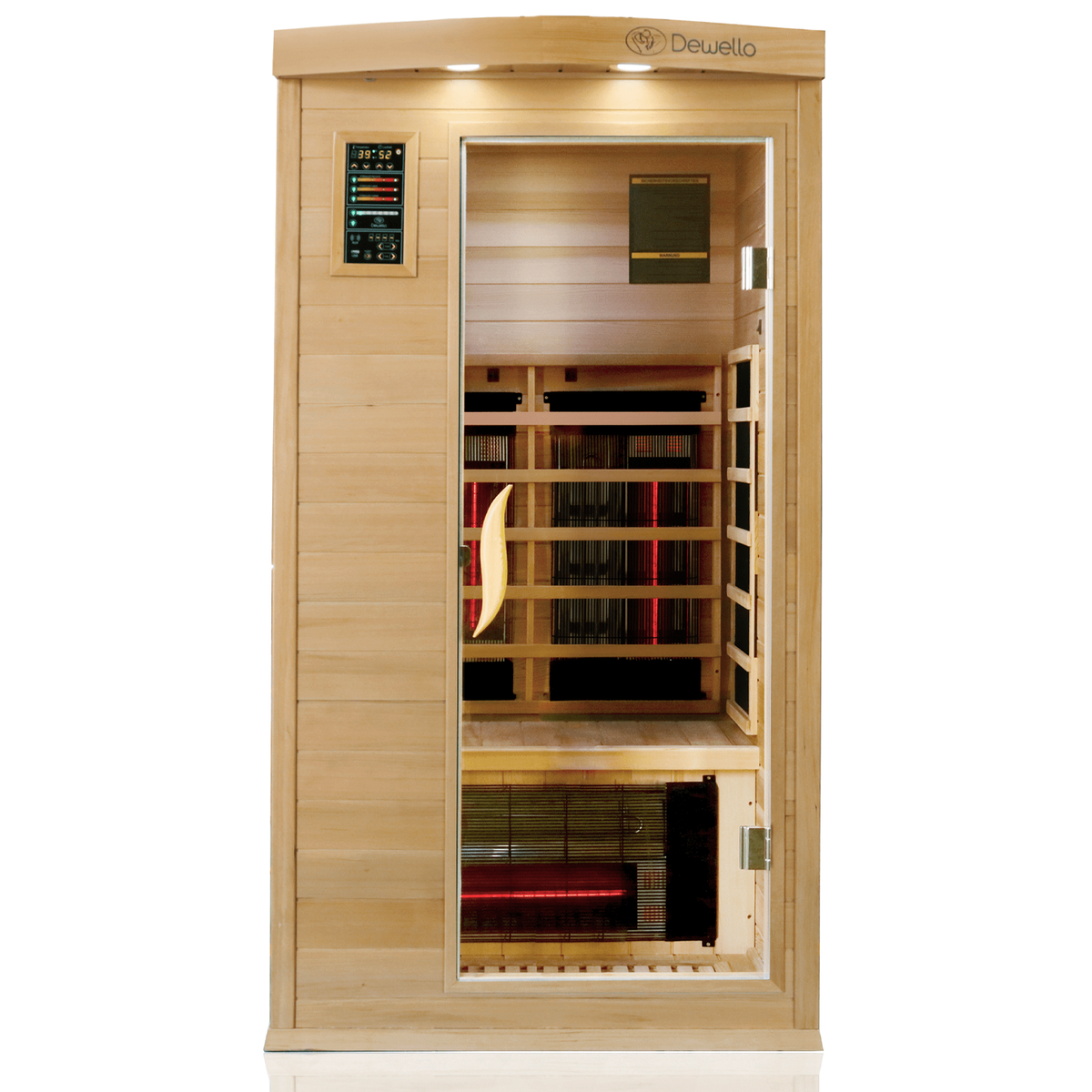Dewello® Infraroodcabine PIERSON PRO 100x100 voor 1 persoon, Hemlock & Cederhout, 3 DUO full-spectrumstralers, 3 koolstofstralers