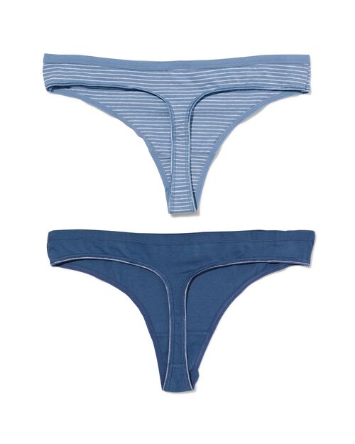 2 strings femme taille haute coton stretch bleu