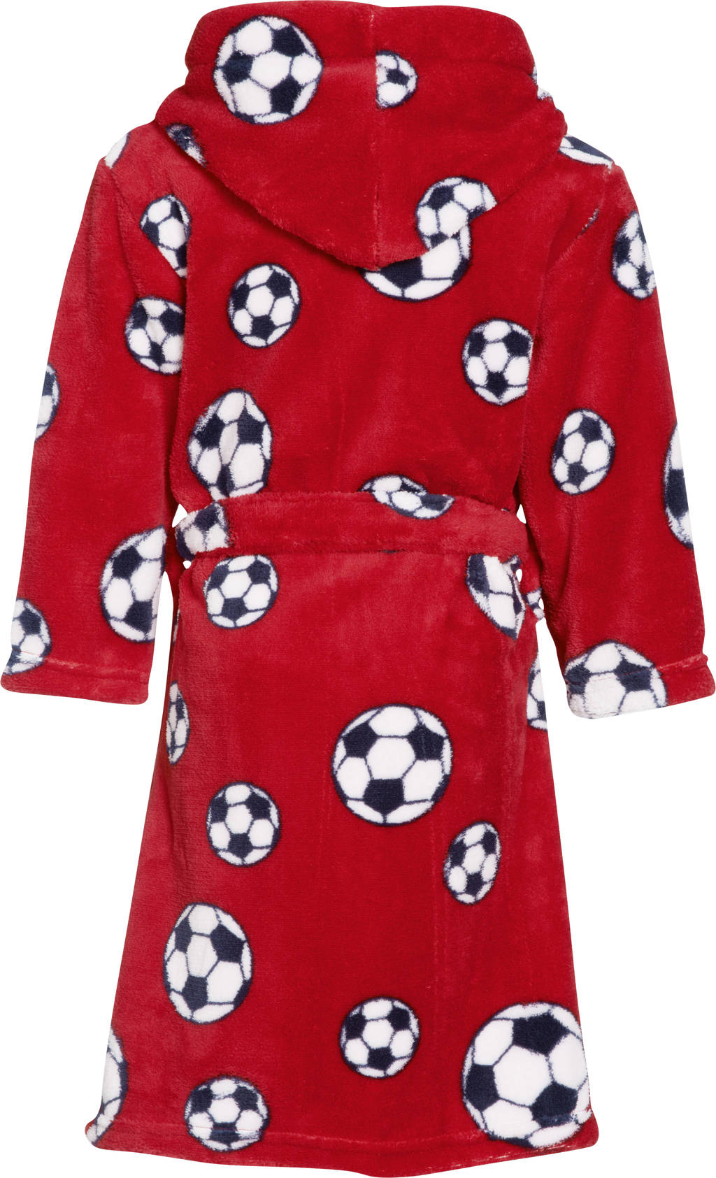 Playshoes fleece badjas Socces met voetbal dessin rood
