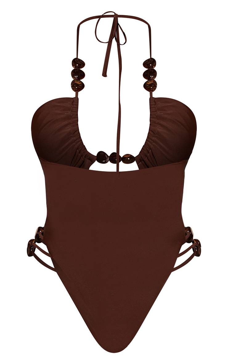Chocolat Maillot De Bain Sculptant À Découpes Ornées De Perles
