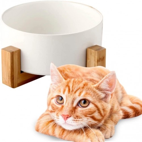 comedouro para animais de estimação Edipets em porcelana e bambu branco