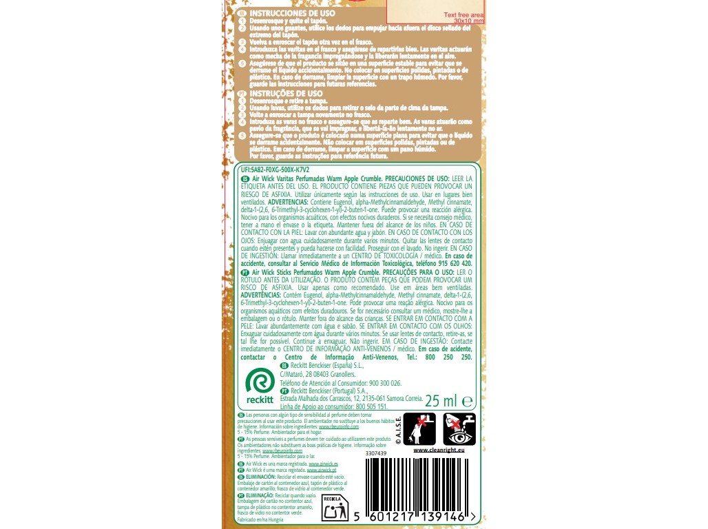AMBIENTADOR STICKS AIRWICK APPLE CRUMBLE 25ML