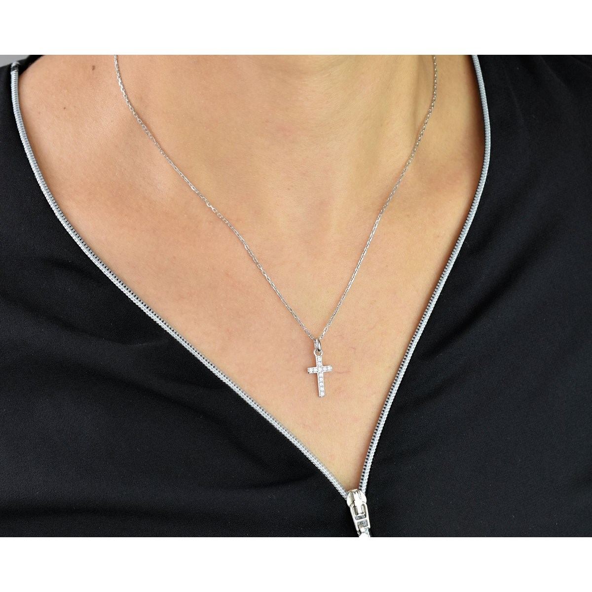 Collier croix oxyde de zirconium Argent 925 Rhodié