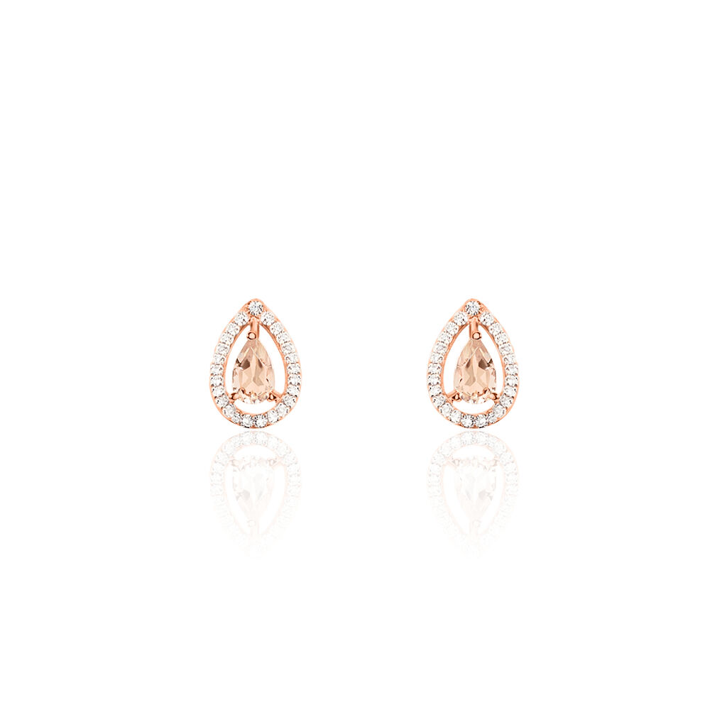 Boucles D'oreilles Puces Or Rose Morganite Et Diamant