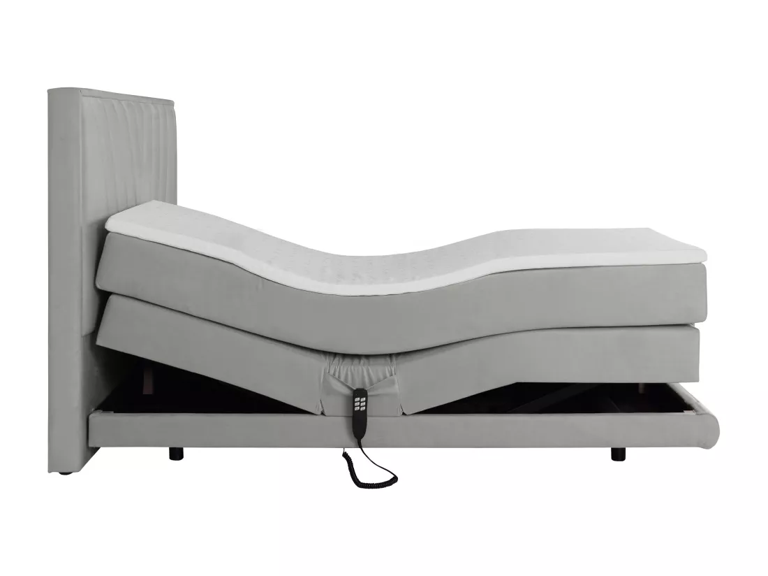 Ensemble complet boxspring tête de lit + sommiers relaxation électrique + matelas + surmatelas - 2 x 90 x 200 cm - Velours - Gris clair - LUMONI de YSMÉE