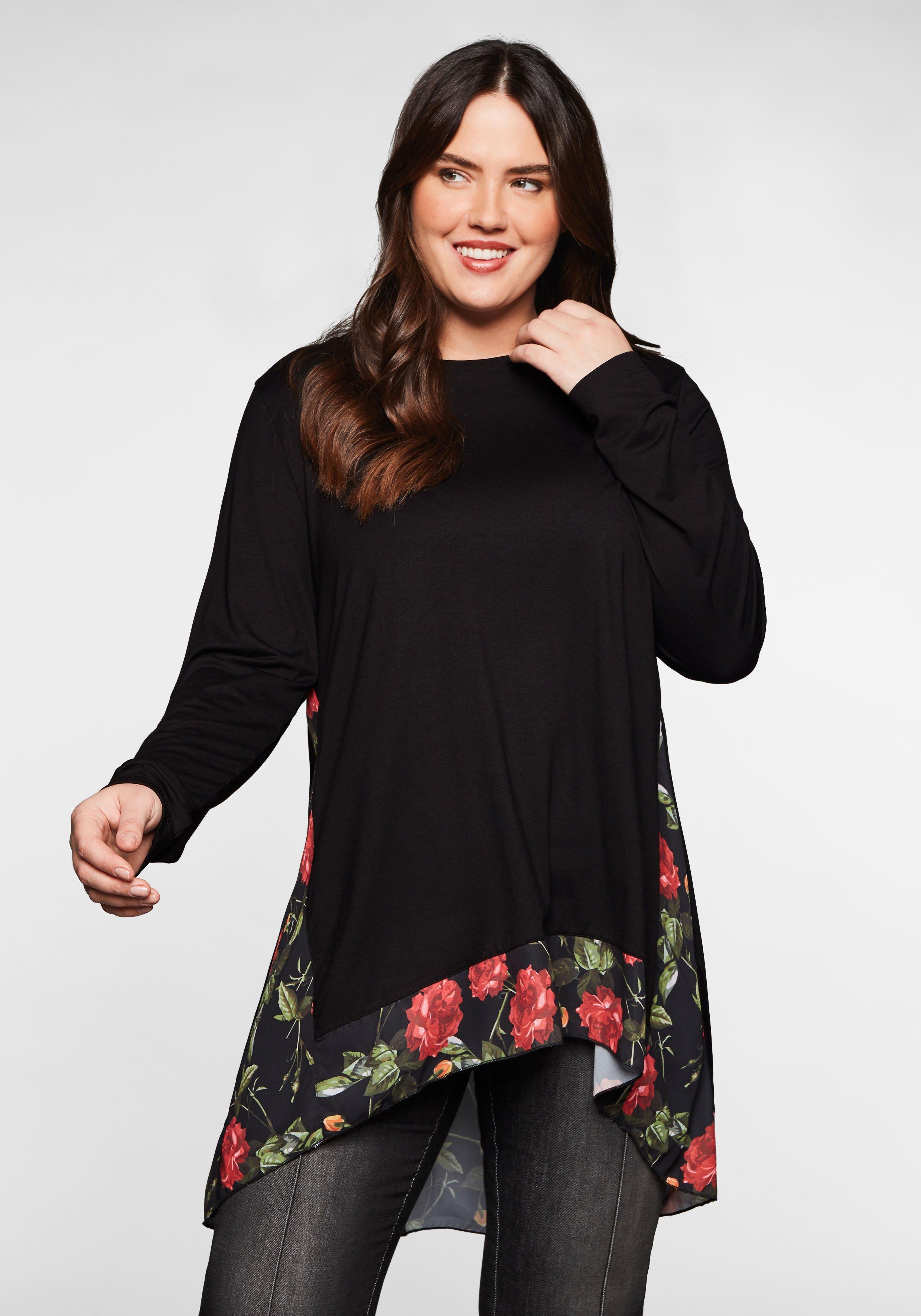 Longshirt mit floral bedruckten Einsätzen