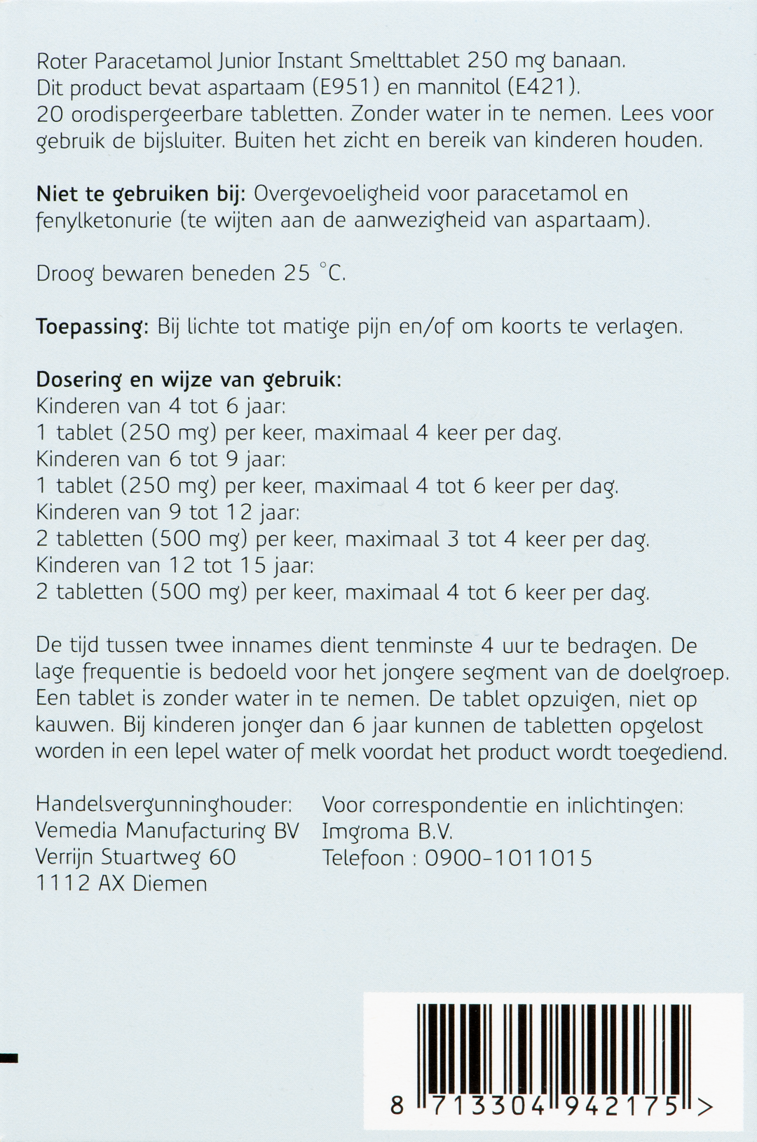 Roter Smelt Paracetamol 250 junior (20 tabletten)