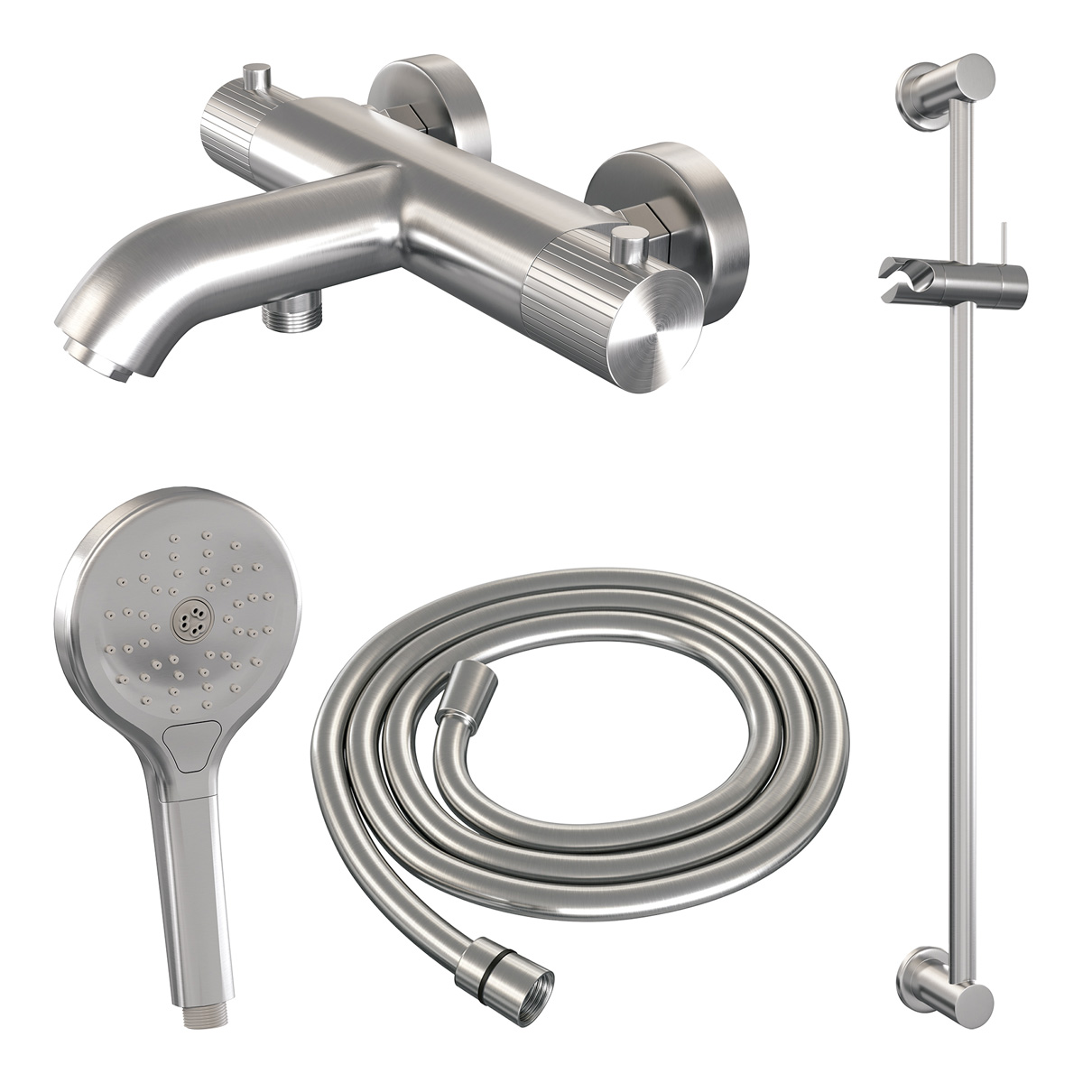 Brauer Stripe thermostatische badkraan met glijstang en 3 standen handdouche RVS geborsteld PVD