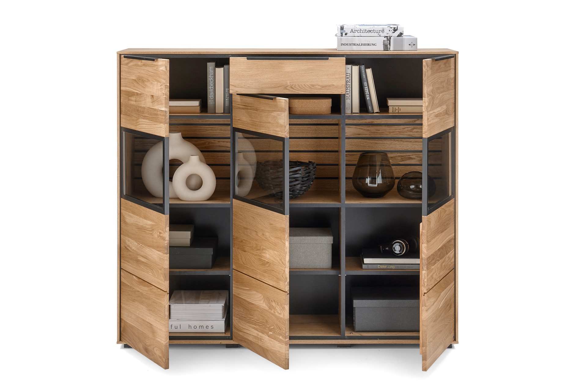 set one by Musterring Highboard JACKSON 150 x 130 cm Eiche massiv/Korpus Eiche furniert