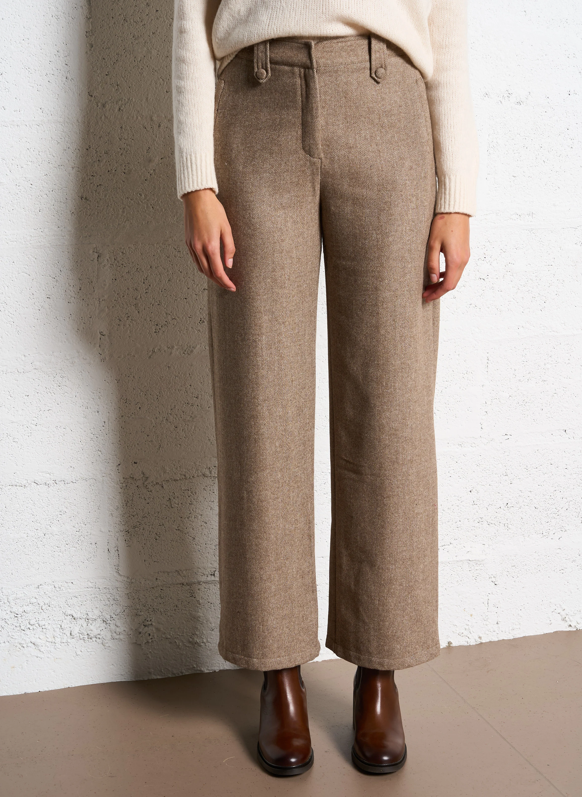 PHOEBE - Pantalon droit en laine mélangée | Marron