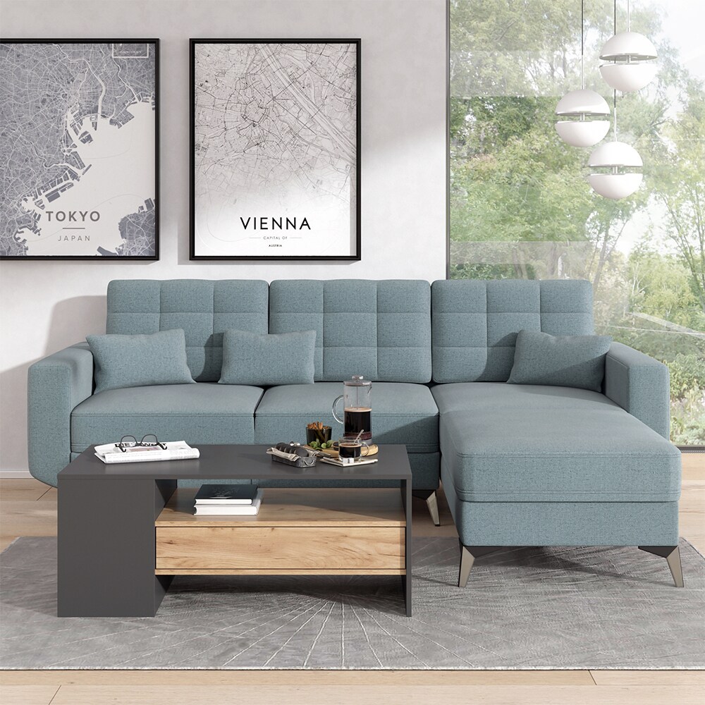 Vicco Couchtisch Sofatisch Kaffeetisch Fabien Eiche Anthrazit Wohnzimmer Tisch 110x45 cm modern Ablage Fach Schublade Beistelltisch Stubentisch
