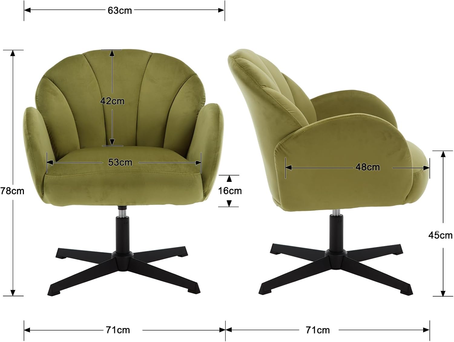 Loungesessel Ohrensessel 360°Drehbar, Muschelförmiger Sessel Polsterstuhl Lesesessel Samt für Wohnzimmer Schlafzimmer Büro, Grün