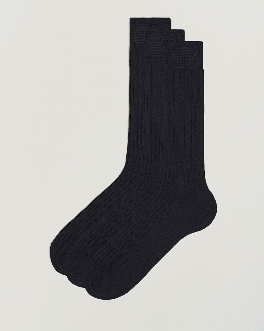 Bresciani 3-pack Wool/Nylon Ribbed Short Socks Navy
