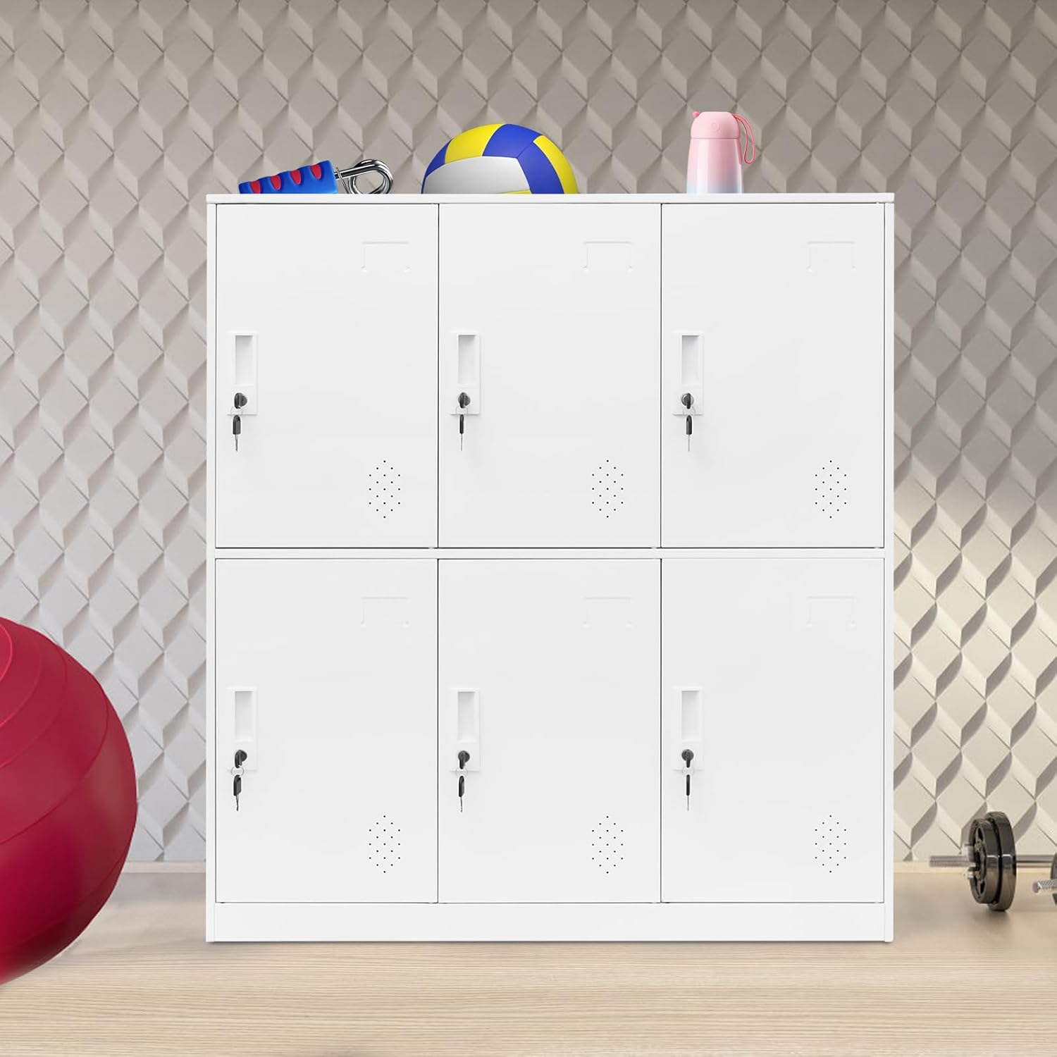 Kleiner Schließfachschrank, 9/6-türiger Spind Kleiner Metallschrank, Abschließbarer Büroschrank, Fächerschrank für Wohnzimmer, Arbeitszimmer, Büro (Weiß, 6 Fächer)