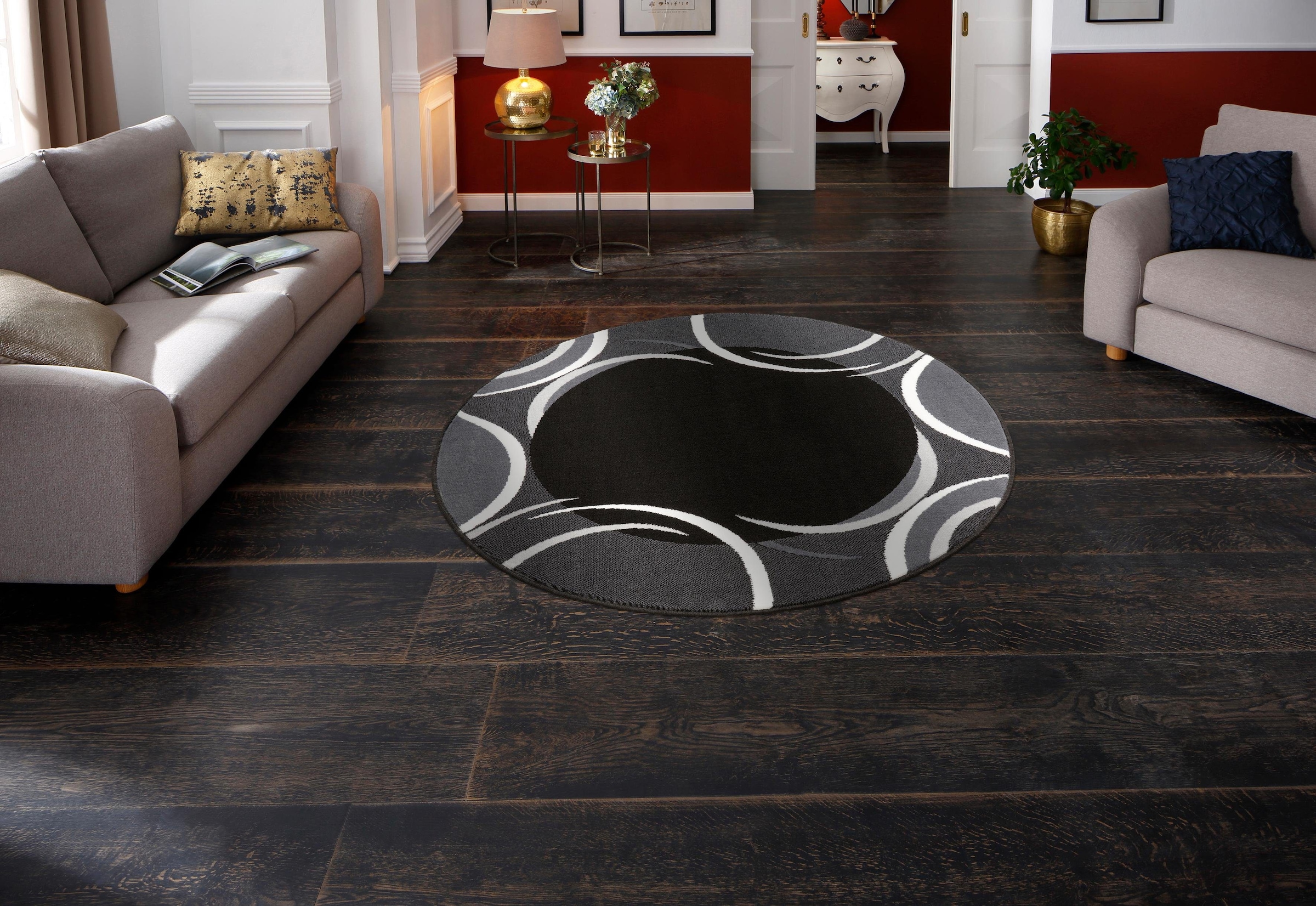 my home Teppich »Noah« rund 7 mm Höhe mit Bordüre, Kurzflor, verspieltes Design, pflegeleicht, elegant