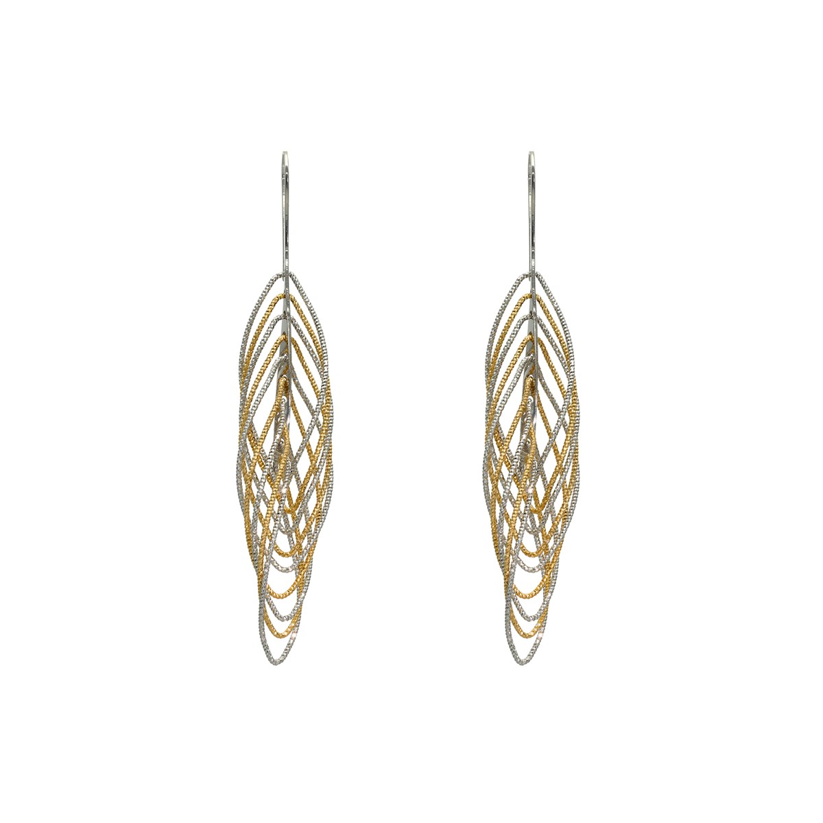 Boucles D'oreilles Rhodié Argent Doré Spirales Diamantées