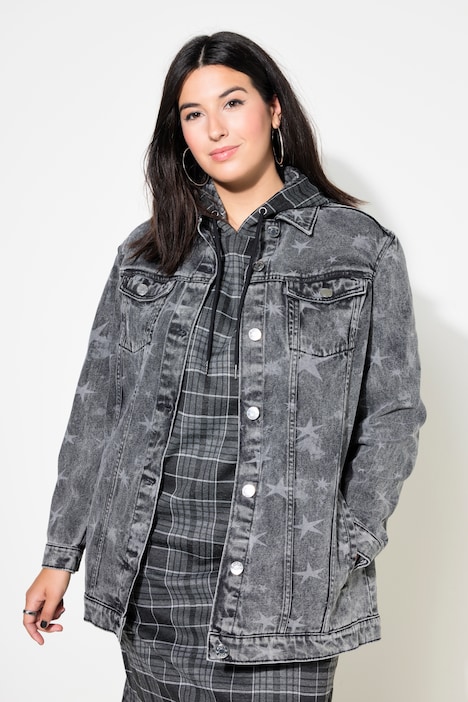 Jeansjacke, oversized, Sternen-Print