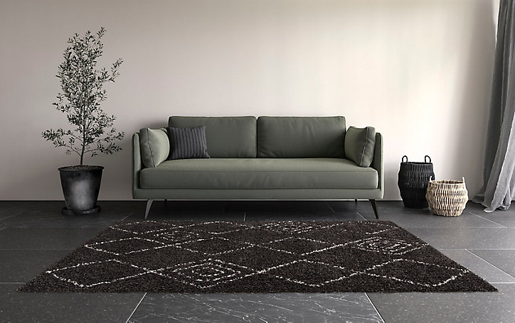 Tapis Shaggy Coltrane motif Berbère L. 160 x l. 230 x ep. 3 cm noir GoodHome