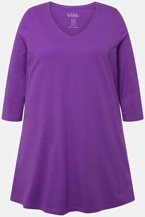 Longshirt, A-Linie, V-Ausschnitt, 3/4-Arm