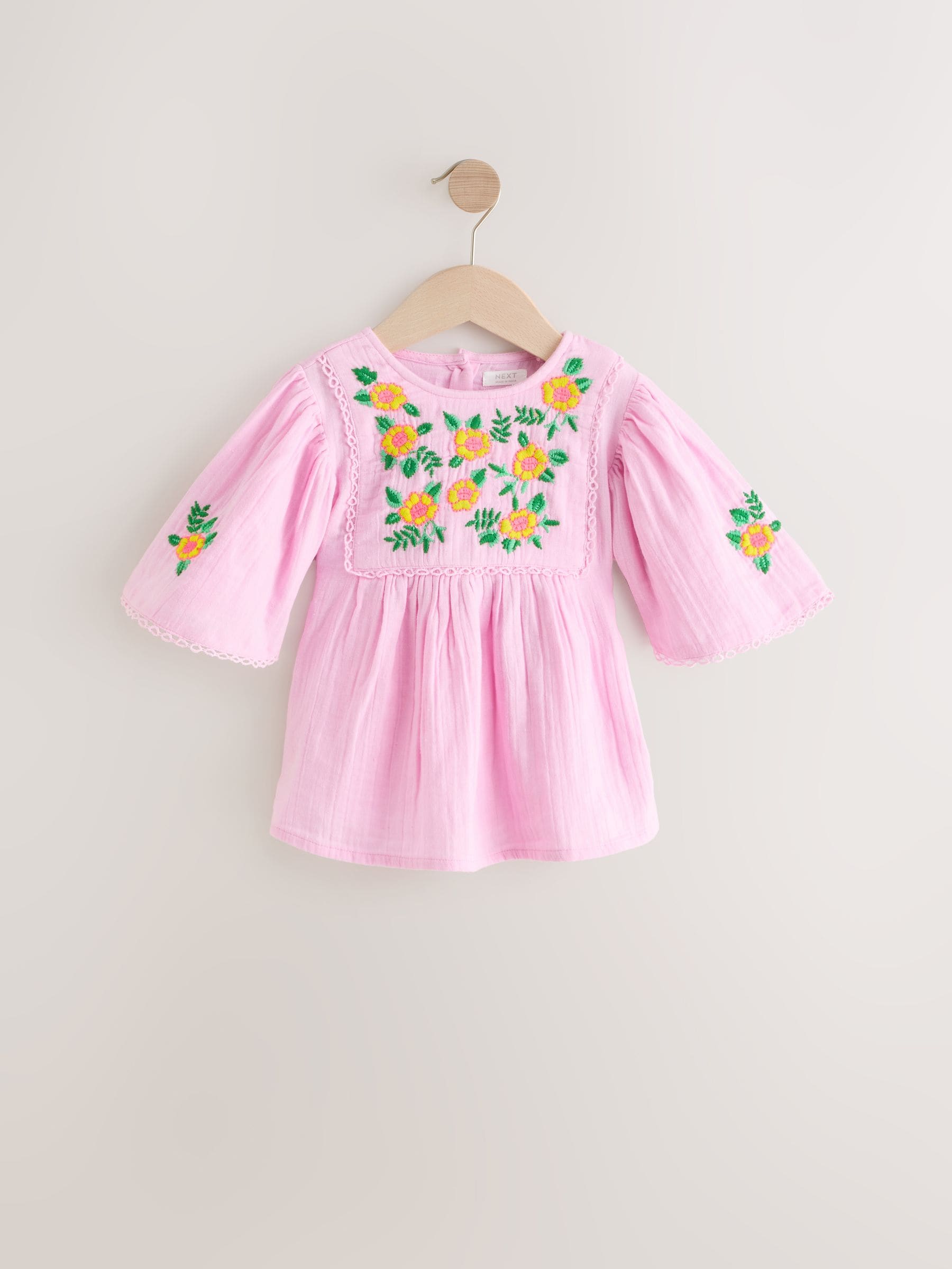 Lila-paars - 100% katoenen geborduurde blouse (3 - 16 jr)