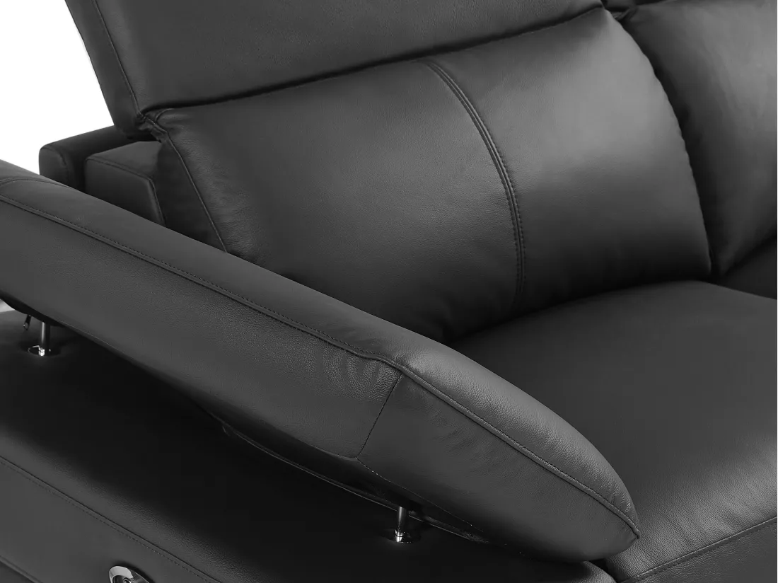 Canapé d'angle droit relax électrique en cuir de vachette noir PUNO II