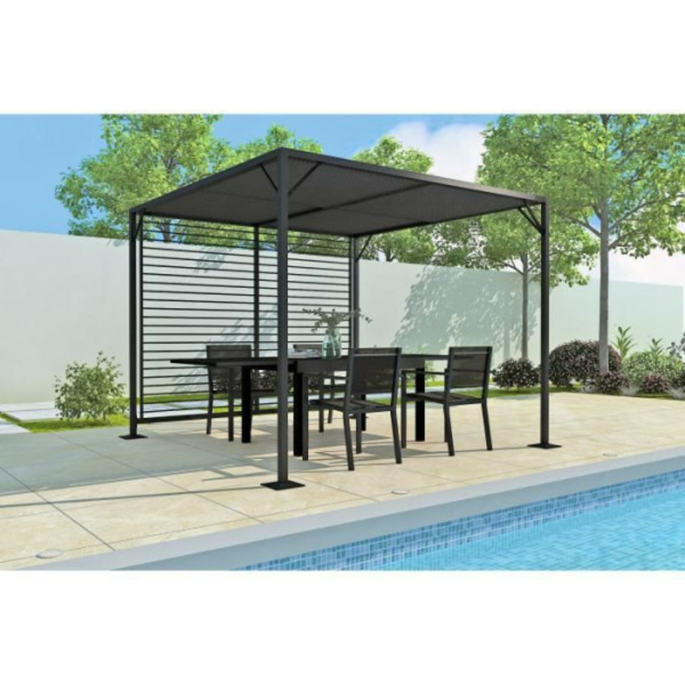 Pergola a toit coulissant avec une structure en aluminium et acier - 2,80 x 2,80 metres - gris foncé