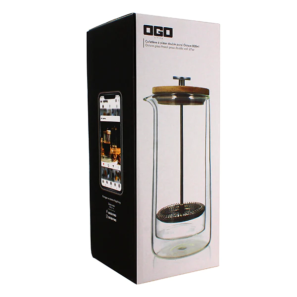 Cafetière à piston en verre double paroi Ogo