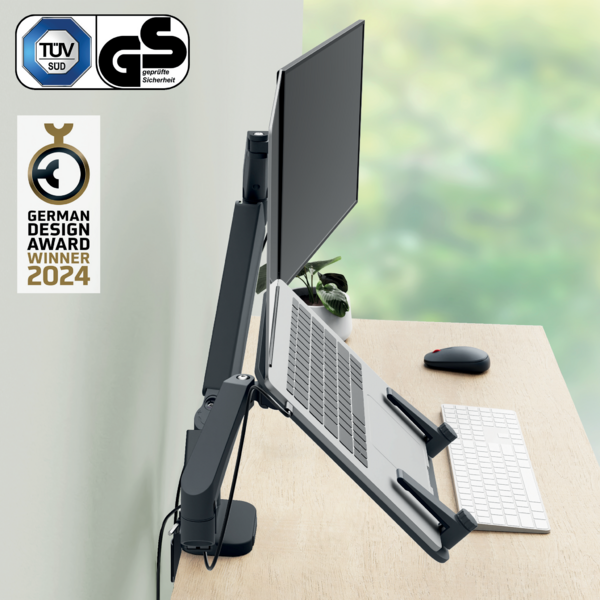 Monitor- en Laptoparm dubbel ruimtebesparend donkergrijs