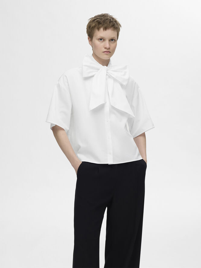 Selected Femme SLFJUNO 3/4 BOW SHIRT B Hvid