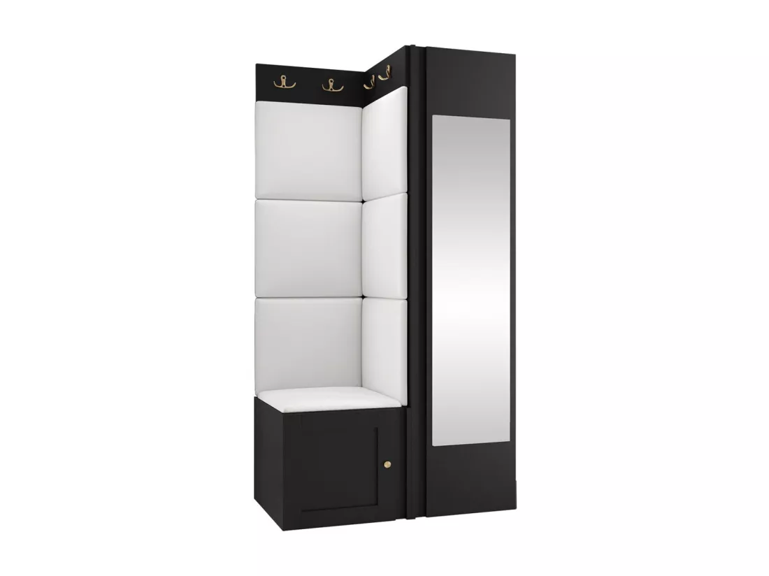 Meuble d'entrée Hartford 382, 186x82x46cm, Miroir, Blanc|Noir, MDF|Stratifié|Faux cuir